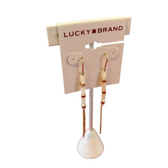 Pearly White & Gold Beaded Threader Earrings. - Picture 2 of 5